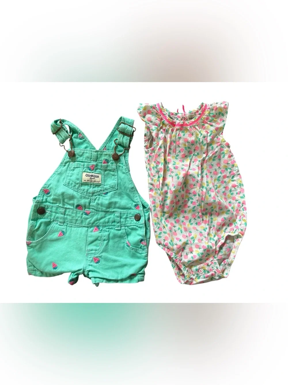 OshKosh Vestbak Strawberry Shortalls Outfit 6MO Matching Themed Pink Bodysuit